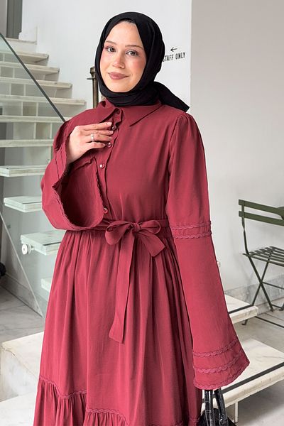 Salih Çelebi Spanish Sleeve Hijab Dress 2276 - Bordo
