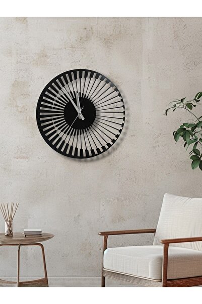 Lidya Luxury Concept Modern Metal Duvar Saati - Dekoratif Siyah Yuvarlak Tasarım (Sessiz Mekanizma) 40 cm
