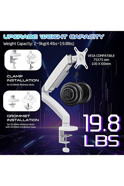 GAMEON ذراع شاشة ميكانيكية GO-5400، للاستخدام المكتبي والألعاب، يدعم مقاس 17-32 بوصة، أبيض