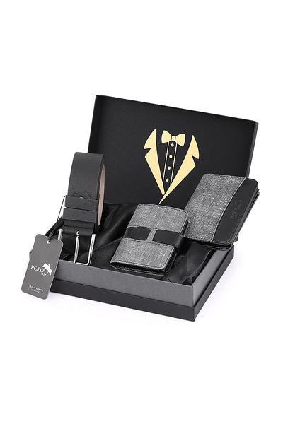 Polo Air Men's Groom Dowry Bundle Elegant Boxed 3-Piece Casual Sports Style Set: Belt, Wallet and Card Holder