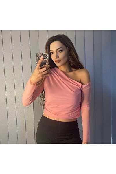 Sunshine Butik Tül Detaylı Tek Omuz Bluz