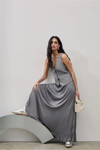 Stradivarius Long Flowing Satin Skirt Adha