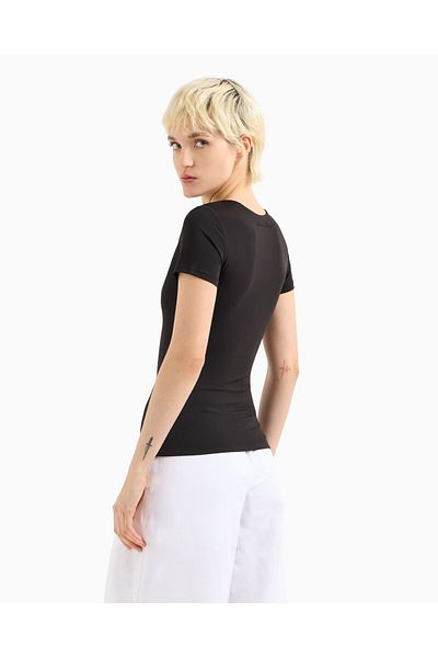 Armani Exchange Women's Slim Fit Round Neck Short Sleeve Black T-Shirt Xw 001174   Af14668-Uc001