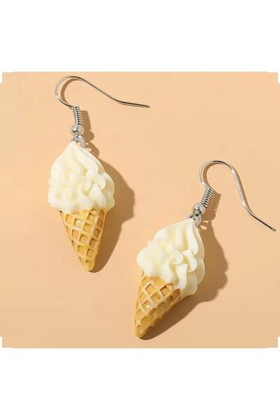 Tudivanyu Aksesuar Vanilla Cornet Ice Cream Earrings