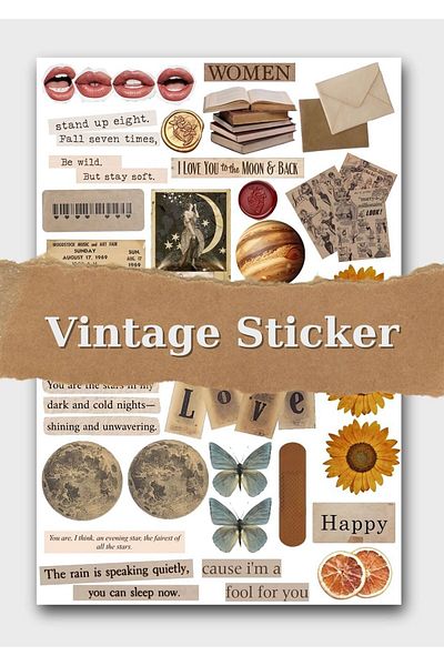 One Little Happiness Vintage Sticker Set Suitable for Planner Agenda Bullet Journal