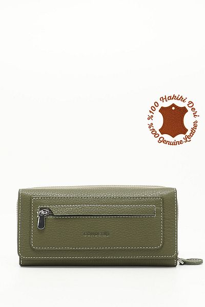 GÖNDERİ(R) Women's Green Brown Horizontal Genuine Leather Wallet