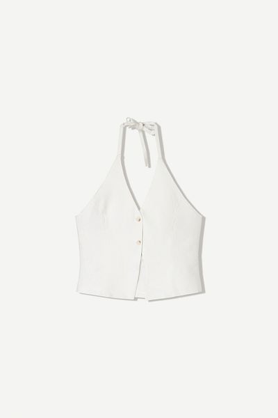 Bershka Linen blend buttoned waistcoat