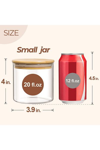 Home Zone Set of 6, 600 ml Round Storage Jars with Lids for Spice, Coffee Jar, Tea and Sugar Container