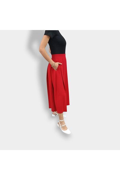 Dirhem Red Pleated Long Skirt