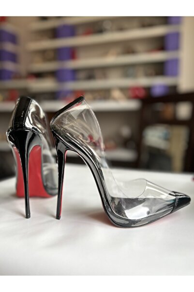 HAYYSHOES Şeffaf Siyah Rugan Gizli Platformlu Stiletto Yüksek Topuklu Ayakkabı