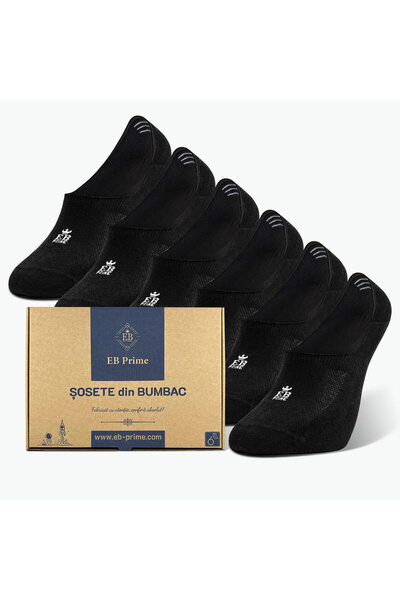 EB Prime Set Sosete Talpici, Negru, 6 perechi, fara cusatura, bumbac pieptanat, cu silicon