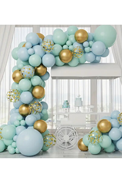Çemrek Süs Parti Mavi Mint Şeffaf Pullu Gold Krom Balon Zinciri Seti 100 lü