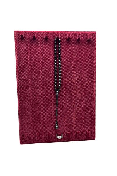 MeGass Dekor Domestic Production Linen Fabric Burgundy Color 35/25 cm Footed Nail Prayer Bead Ring Combination Display Stand