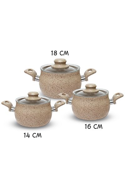 Dora Granitta Ceylin 3.5mm Granite Coated 14,16,18 cm 3-Piece Cappucino Casserole Pot Set