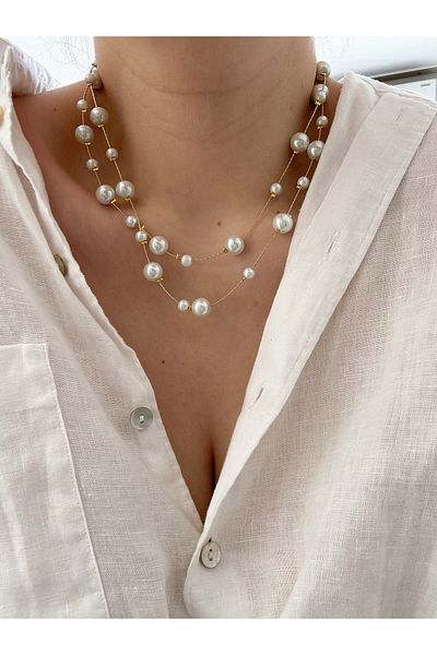 CHARMLUCKY 2 Pieces Necklace with Pearls