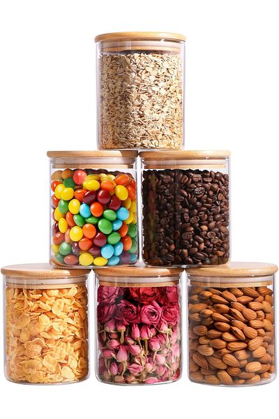 Home Zone Set of 6, 750 ml Round Storage Jars with Lids or Spice, Coffee Jar, Tea and Sugar Container