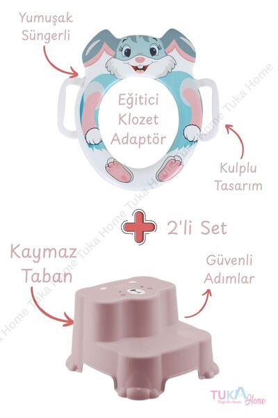 Tuka Home Çocuk Bebek Klozet Adaptörü Süngerli Yumuşak Tavşan Desenli ve Katl...