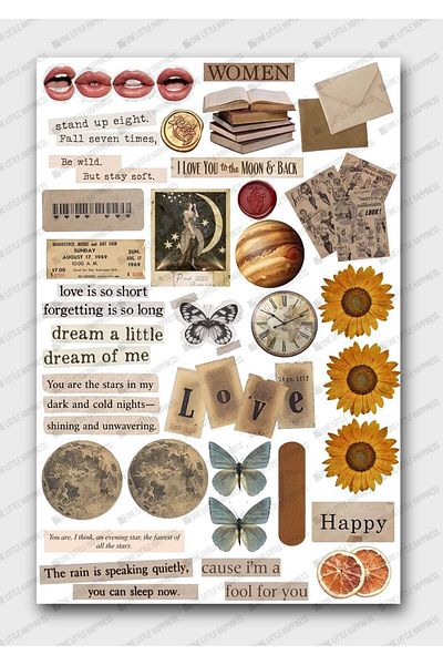 One Little Happiness Vintage Sticker Set Suitable for Planner Agenda Bullet Journal