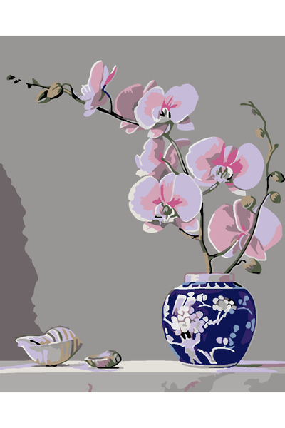 wombhobby MAVİ VAZODAKİ ORKİDE Sayılarla Boyama Seti 40x50 Çerçevesiz RULO ( ...