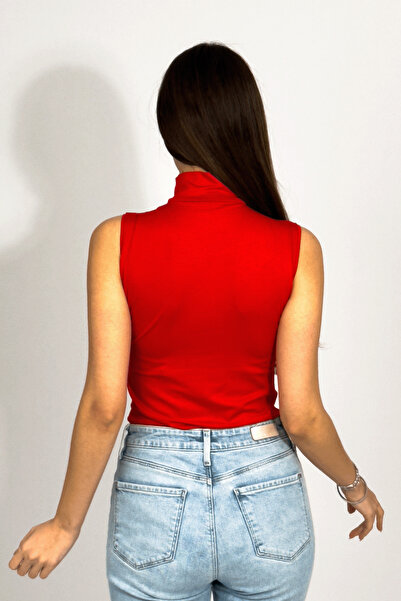 Betimoda Women's Zero Sleeve Half Turtleneck Body 1 Piece Red