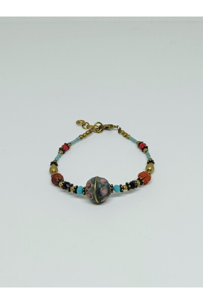 mama india alaçatı Ethnic Design Rudraksha Seeded Brass Bracelet No:3