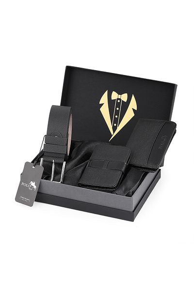 Polo Air Men's Groom Dowry Bundle Elegant Boxed 3-Piece Casual Sports Style Set: Belt, Wallet and Card Holder