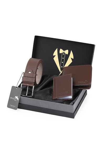 Polo Air Men's Groom's Bundle Boxed 3-Piece Belt, Wallet and Card Holder Classic Model Set