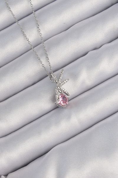 Skygo 316L Steel Chain Silver Color Pink Zircon Stone Fairy Necklace - Tj-Bko9176