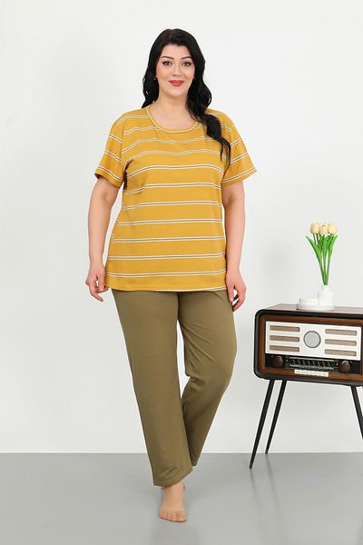 Akbeniz Women's Plus Size Short Sleeve Pajama Set Yellow