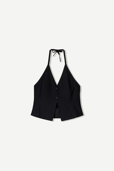 Bershka Linen blend buttoned waistcoat