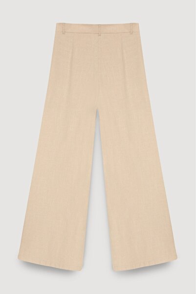 Quzu Beige Wide Leg Palazzo Trousers