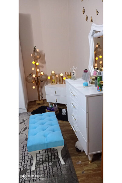 A5 HOME Kapitone Mavi Bench Puf Makyaj koltuğu uzanma koltuğu