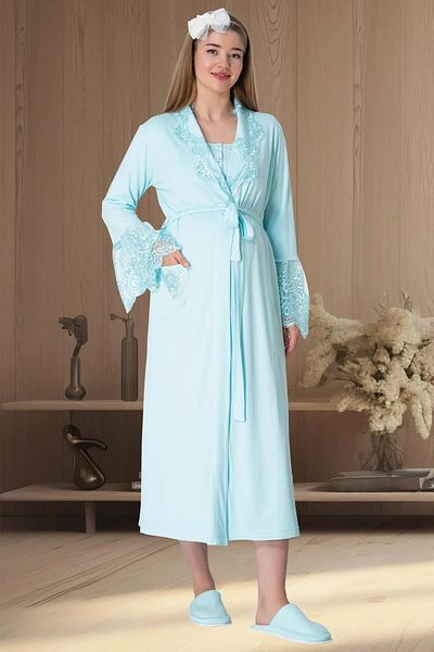Mecit Pijama 75% قطن 25% فيسكوز طقم ملابس الأمومة مع ثوب صباحي
