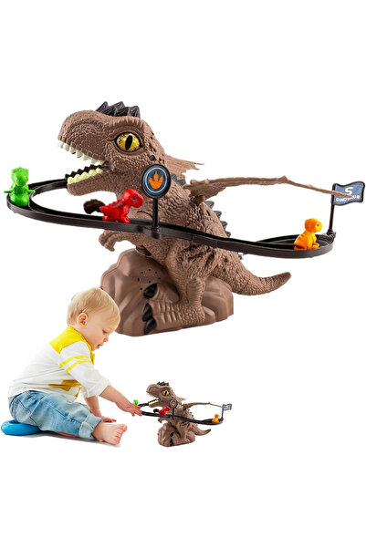 TUENGİ STORE Oyuncak Işıklı Müzikli Dinozorlu Dön Dolaş Oyunu Merdivenden Çıkıp Kaydıraktan Kayan Dinozorlar