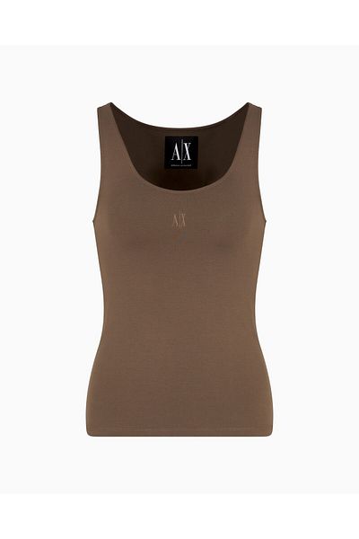 Armani Exchange Γυναικείο ύφασμα τουαλέτας AX Κεντημένο καφέ T-shirt με λογότυπο