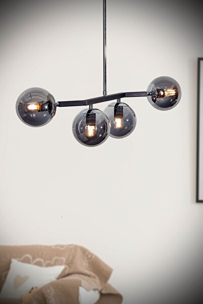 Luzarana Tesla Krom-Siyah Metal Gövde Füme Camlı Tasarım Lüx Avize