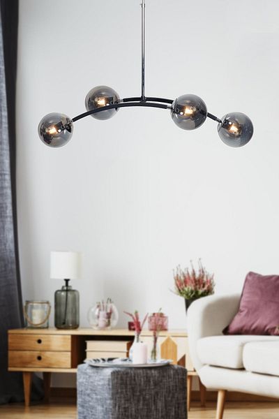 Luzarana Veni 4-Piece Black-Chrome Metal Body Smoked Glass Design Luxury Chandelier