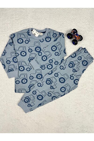 Little Miny Kids Minykids Tractor Pattern Blue Boy's Pajama Set