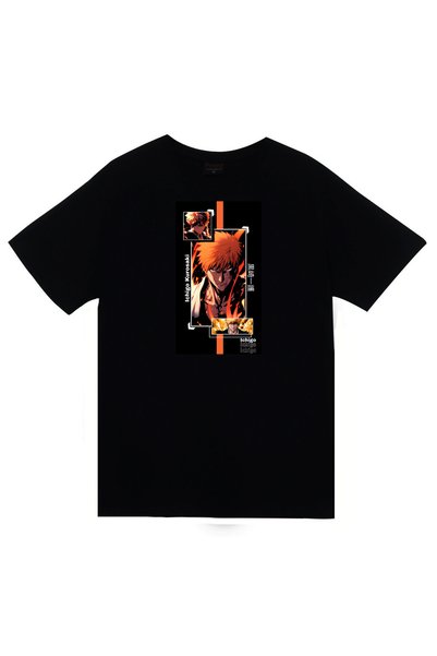 fame-stoned Unisex Bleach Ichigo Kurosaki Anime T-shirt 100% pamuk Crna