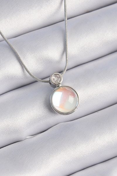 Store 316L Steel Silver Color White Pearlescent Vintage Model Women's Necklace - Tj-Bko9327