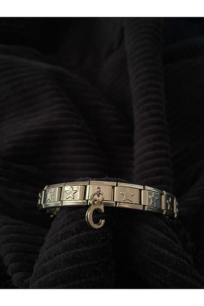 bijoux uniques Letter C Starry Steel Italian Charm Bracelet