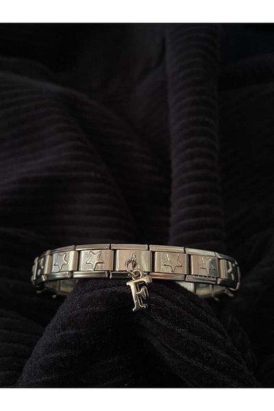 bijoux uniques F Letter Starry Steel Italian Charm Bracelet