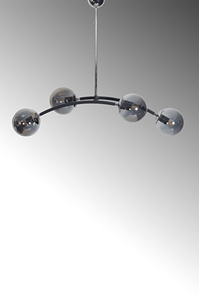 Luzarana Veni 4 Lü Siyah-Krom Metal Gövde Füme Camlı Tasarım Lüx Avize