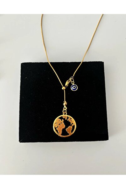stainless steell Nazar boncuklu asansörlü dünya kolye paslanmaz çelik
