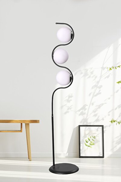 Luzarana Roxy Siyah-Gold Metal Gövde Beyaz Camlı Tasarım Lüx Yerden Aydınlatm...