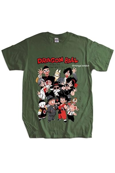 weywot Tricou oversize cu imprimeu de culoare kaki cu personaj Dragon Ball