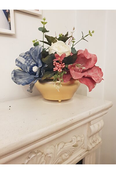 Arose Yapay Çiçek Arajman 20cm çap Gold vazo