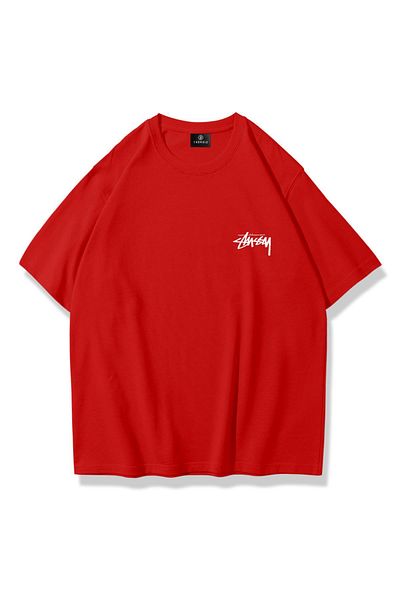 Trendiz Unisex Stüssy Dice Tshirt Κόκκινο Χρώμα Συνδυασμός