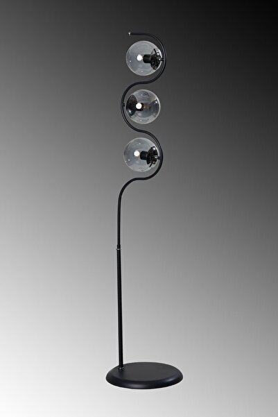 Luzarana Roxy Siyah-Krom Metal Gövde Füme Camlı Tasarım Lüx Yerden Aydınlatma Lambader