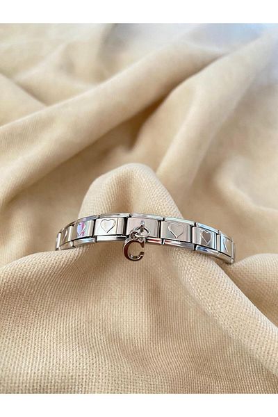 bijoux uniques Letter C Heart Steel Italian Charm Bracelet